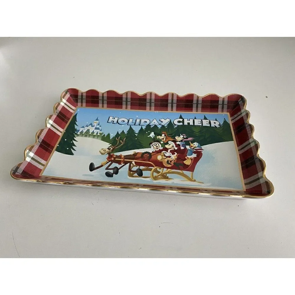 Disney Parks Mickey & Friends Holiday Cheer Ceramic Christmas Tray‎ Dish Platter